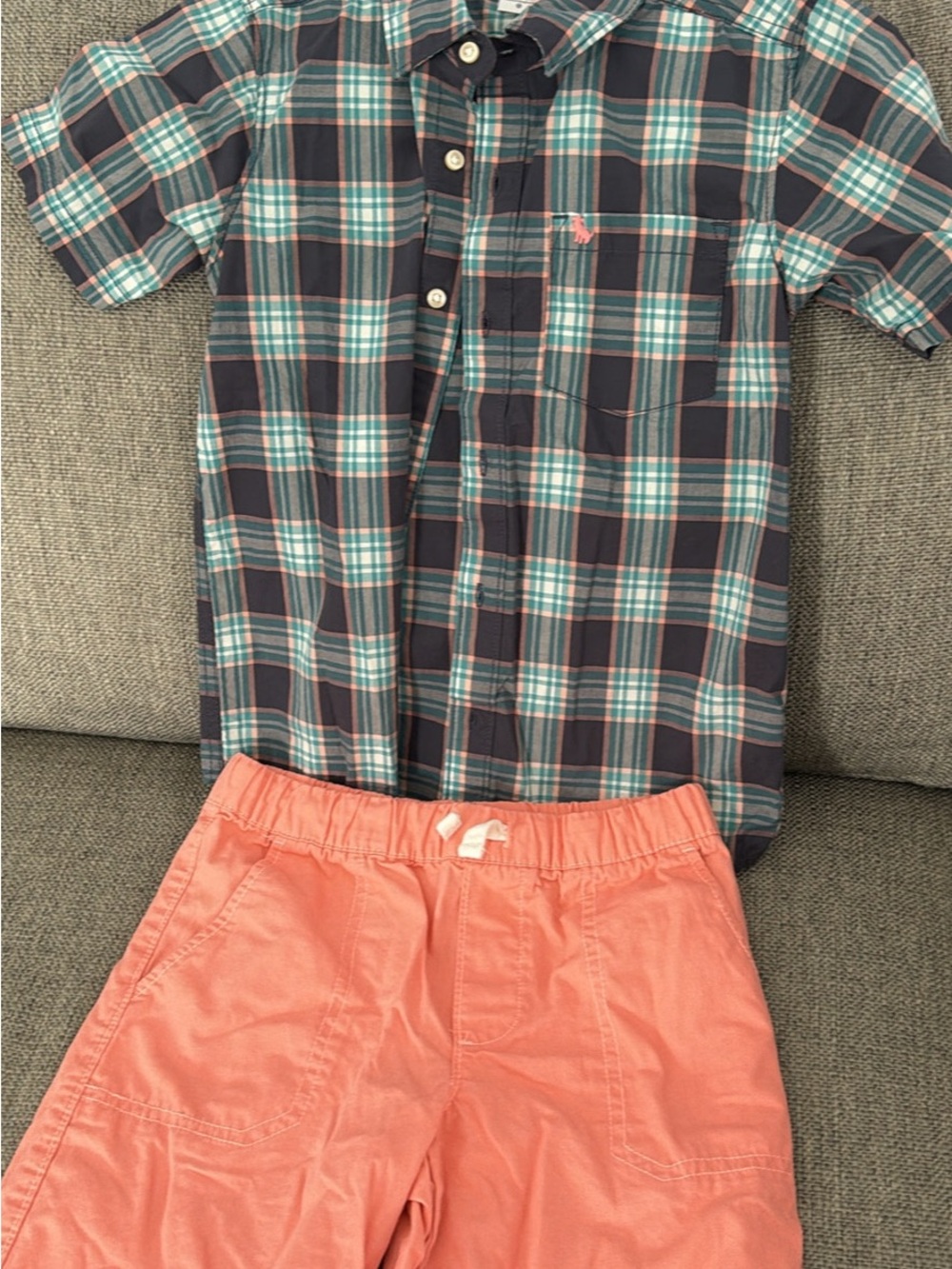 Carter's Navy, Teal & Coral Plaid Button-Down Shirt